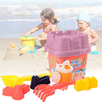 Набір для пісочниці з відром лопаткою та лійкою 733A-327 Ігровий набір з фігурками Рожевий