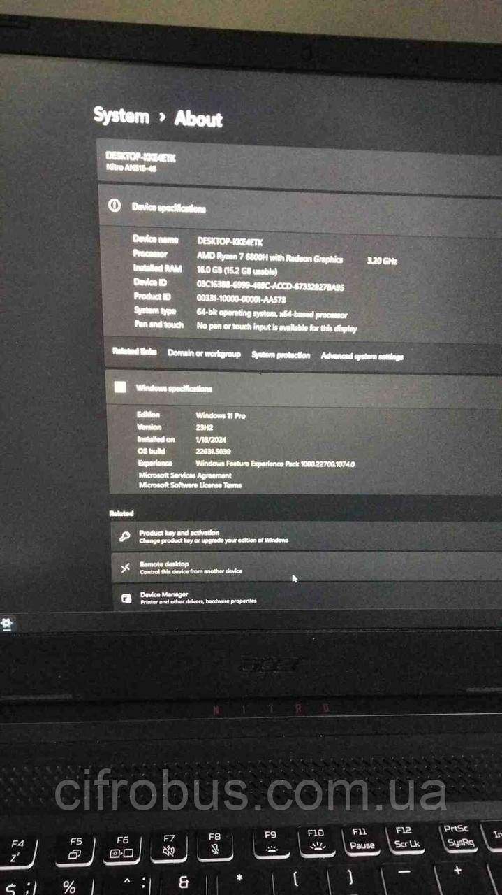 Ноутбук Б/У Acer Nitro 5 N22C1 (AMD Ryzen 7 6800H 3.2GHz/Ram 16Gb/SSD 512Gb/nVidia GeForce RTX 3070Ti), фото 1