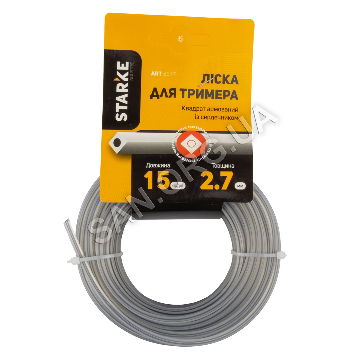 Ліска для Триммера 2.7 мм 15 м Квадрат армована STARKE, фото 1