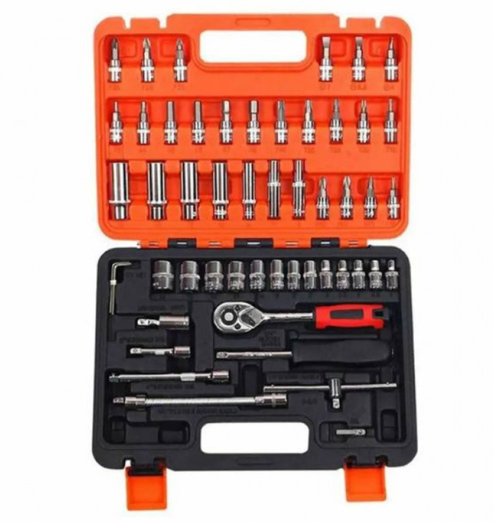 Набір торцевих головок біт 53 предмети з тріскачкою 1/4" подовжувач воротків ключі, у кейсі, New Tools Лучшая цена, фото 1