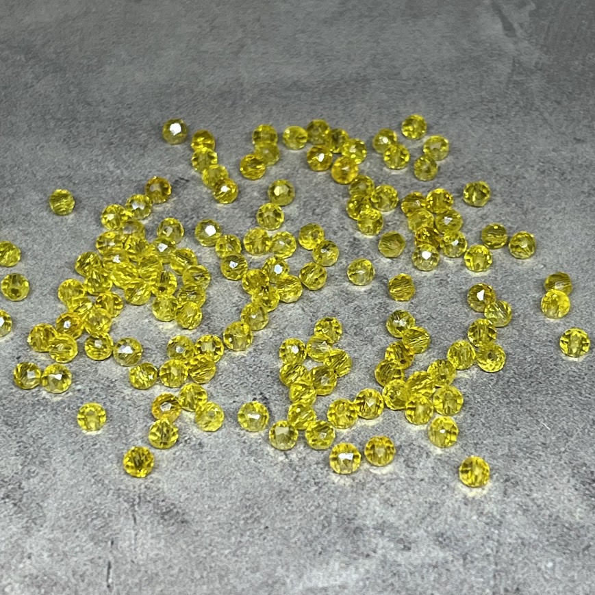 Бусина Рондель 2*2 мм, колір жовтий (прозорий), арт 018203, 1-нитка ≈145-155 шт, Жовтий, фото 1