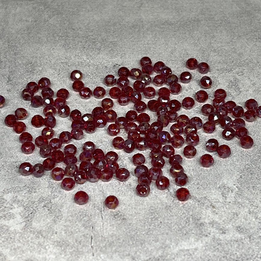 Бусина Рондель 2*2 мм, колір червоний АВ (прозорий), арт 018205, 1-нитка ≈145-155 шт, Червоний, фото 1