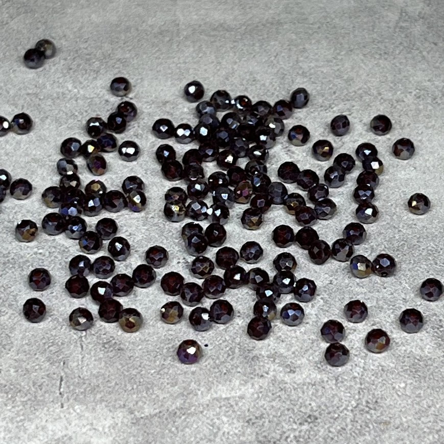 Бусина Рондель 2*2 мм, колір бордовий АВ (прозорий), арт 018206, 1-нитка ≈145-155 шт, Бордовий, фото 1