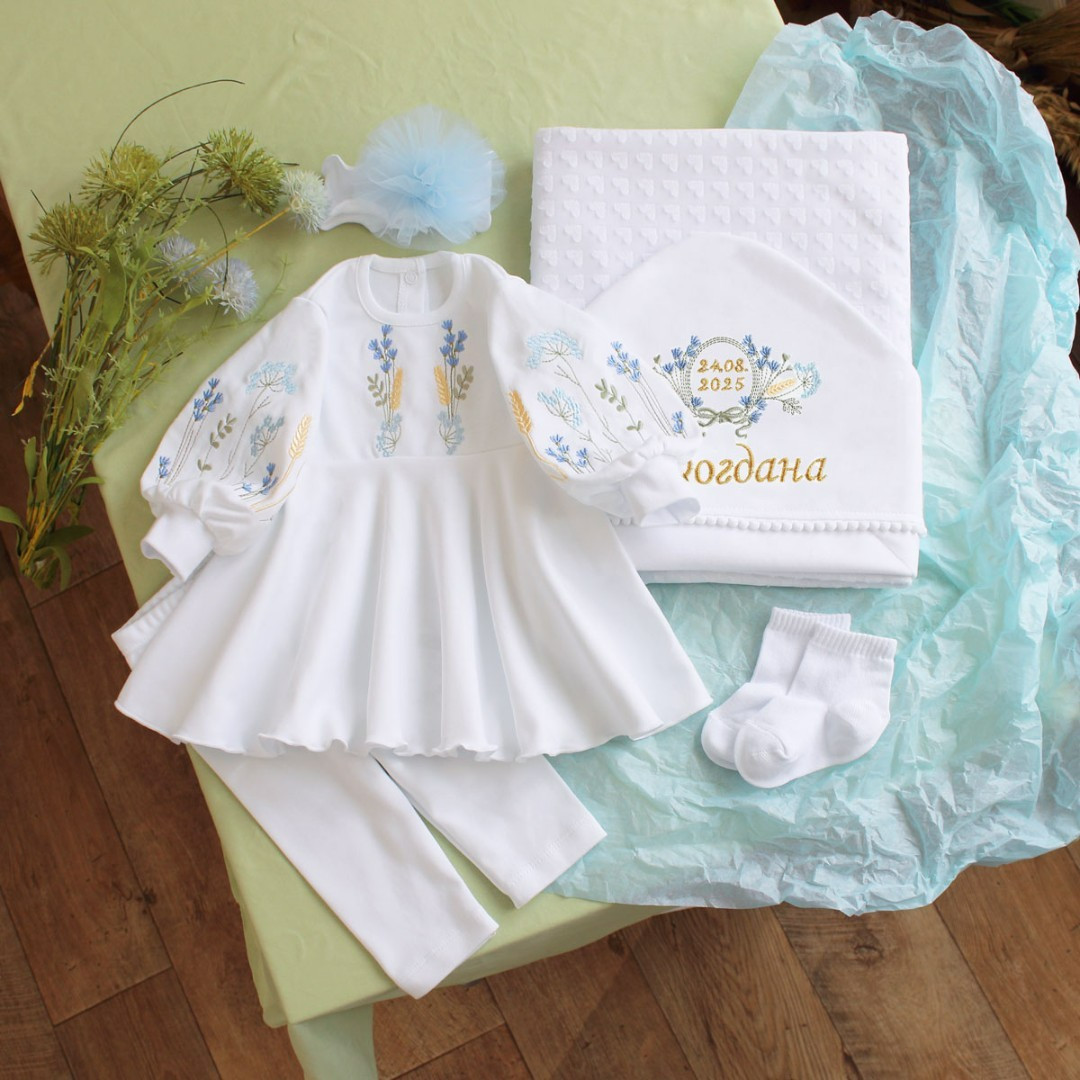 Повний набір для хрещення дівчинки костюм та крижма, фото 1