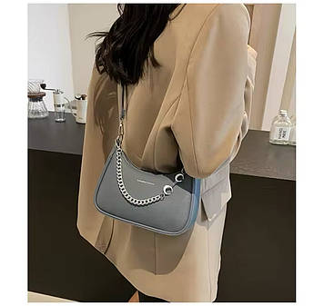 Жіноча сумка через плече FASHION & BAGS з декором у вигляді ланцюжка  сіро-блакитна