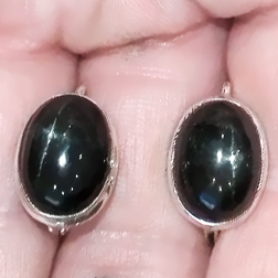 Діопсид чорний зірчастий срібні сережки, 977СРД