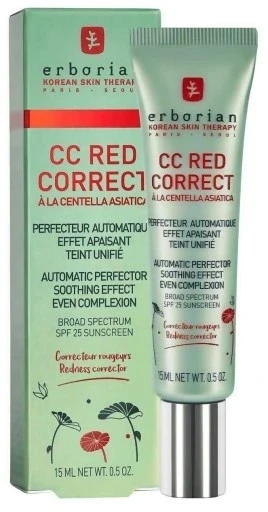 Крем Cc Erborian Spf 21-30 15 мл Cc Red Correct коригуючий крем для обличчя що зменшує червоніття Spf25 15мл