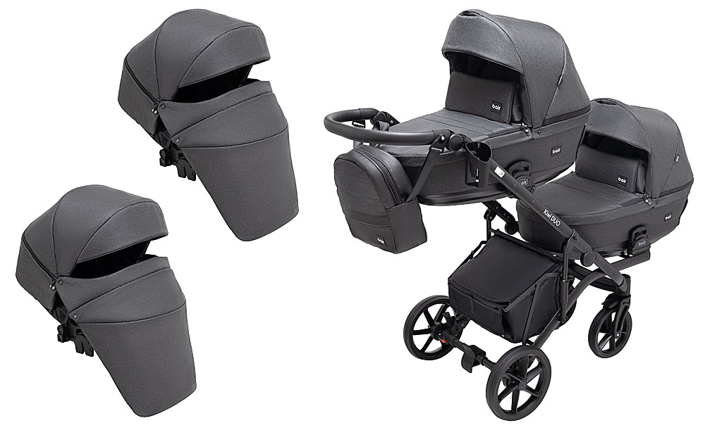 Коляска 2 в 1 для двійні Bair Kiwi DUO Soft BKD-219-1 графіт