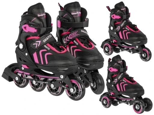 4 в 1 регульований змінний комплект роликових ковзанів 34-38 роликових коньків рожевого кольору, фото 1