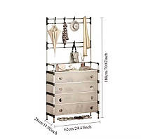 Залізний вішак підлоговий для одягу + підставка для взуття 2 в одному 4 полиці 180х62 см