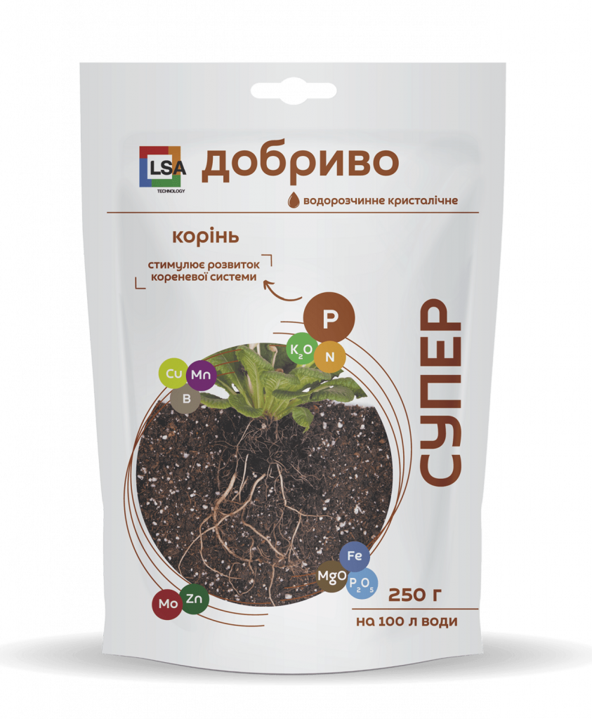 Супер добриво водорозчинне кристалічне. Корінь 250 г