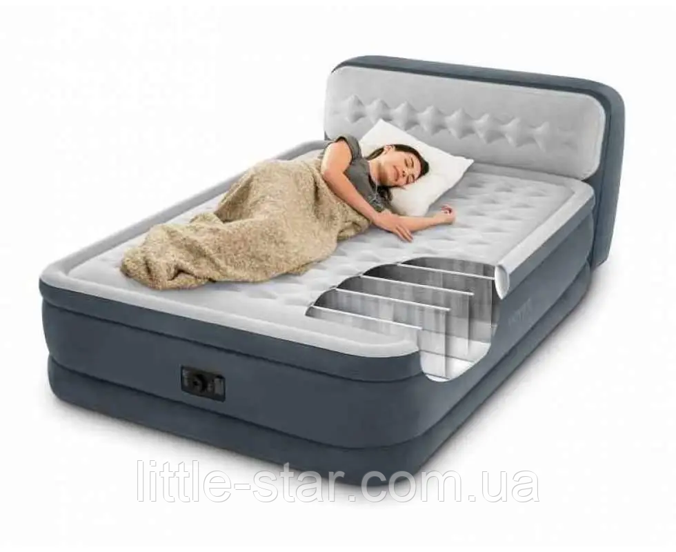 Надувне ліжко зі спинкою 152*236*86 см, Intex 64448 із вбудованим насосом, 152*236*86 см,