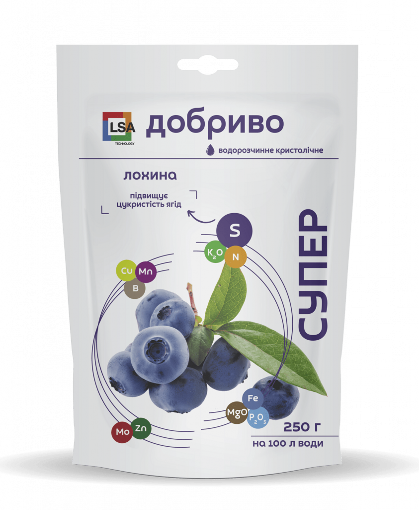 Супер добриво водорозчинне кристалічне. Лохина 250 г