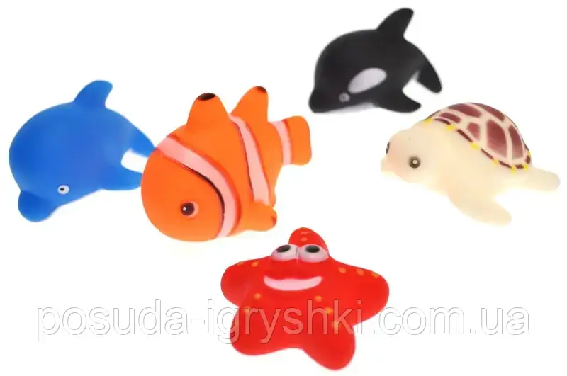 Набір резинових пікалок 605-5 "Морський світ" в кульку, розмір пікалки 6см., фото 1