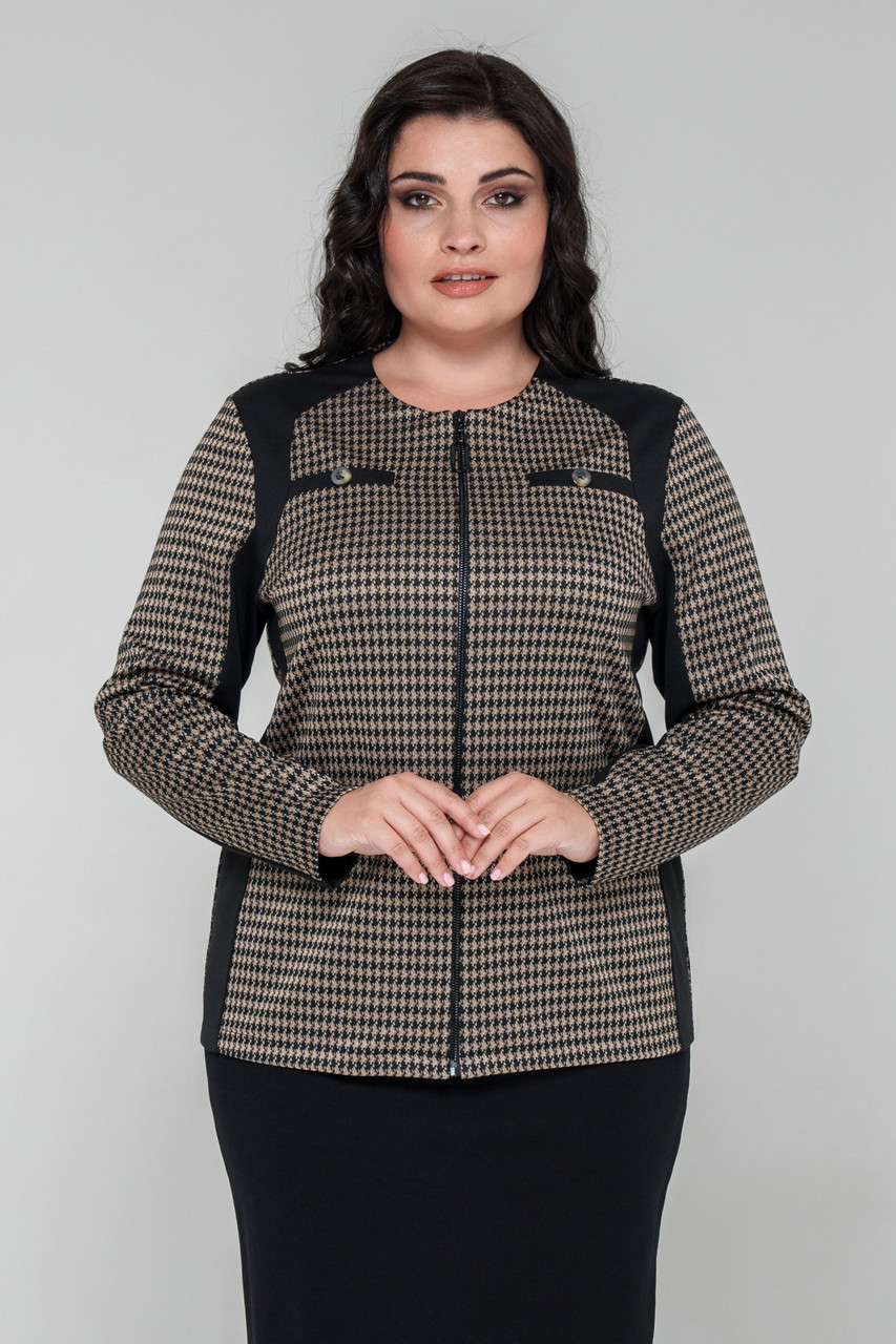 Жіночий трикотажний жакет Інгрід класичний великих розмірів 50-58 гірчиця, фото 1