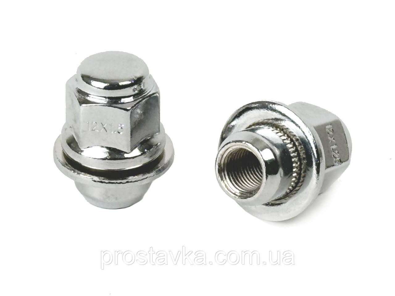 Гайка колісна 733845 Cr M12X1,50 Хром висота 37,5 мм Пресшайба, Діаметр носика 20 мм, плоский ключ 21, фото 1