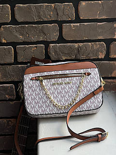 Сумка кросс-боді Michael Kors jet set large logo crossbody bag ivory Пудрово-кричневий