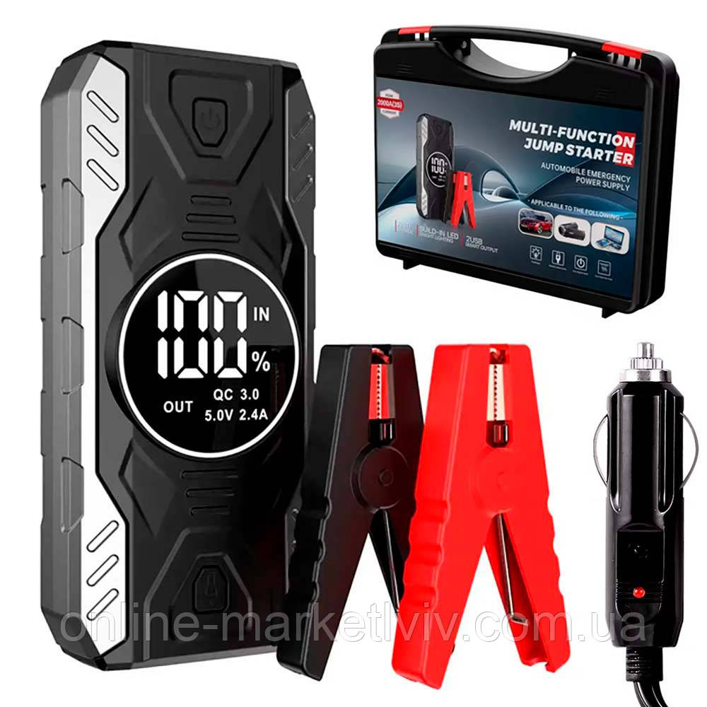 Пускозарядний пристрій 11900 мАг + 4-контактний USB кабель, в кейсі, JUMPSTARTER QY19 / Пусковий пристрій, фото 1