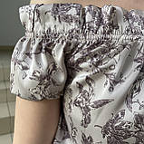 Блуза OKIRA жіноча короткий рукав принт квіти 42 бежева, фото 7