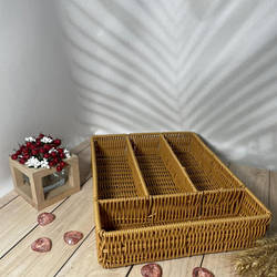 Кошик для столових приладів 4 відділу плетений 34х26х6 см Helios 7309