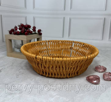 Кошик для хліба та фруктів плетений круглий світло-коричневий 20х6см Helios 7318, фото 1