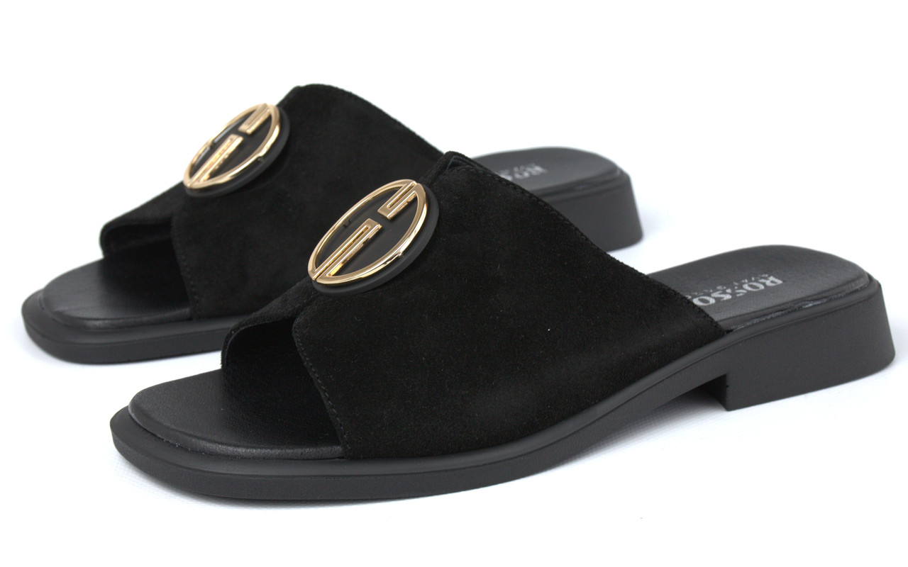 Замшеві шльопанці сабо з відкритим квадратним носком чорні Cosmo Shoes Sabo Vel Black