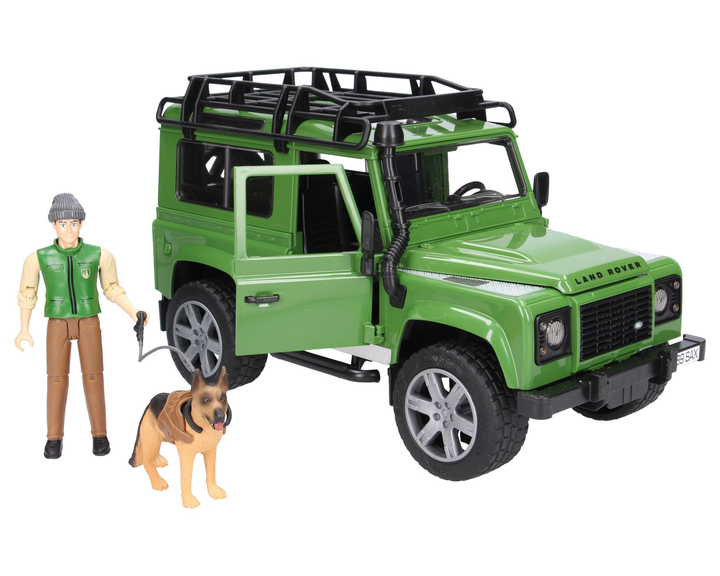 Набір іграшковий. Автомобіль Land Rover Defender з фігуркою лісника та собаки, фото 1