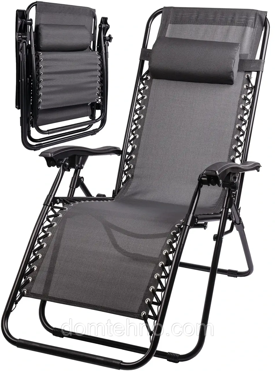 Розкладний лежак, шезлонг Sunwaal PARADISE графіт ZERO GRAVITY + БЕЗКОШТОВНО - підстаканник, фото 1