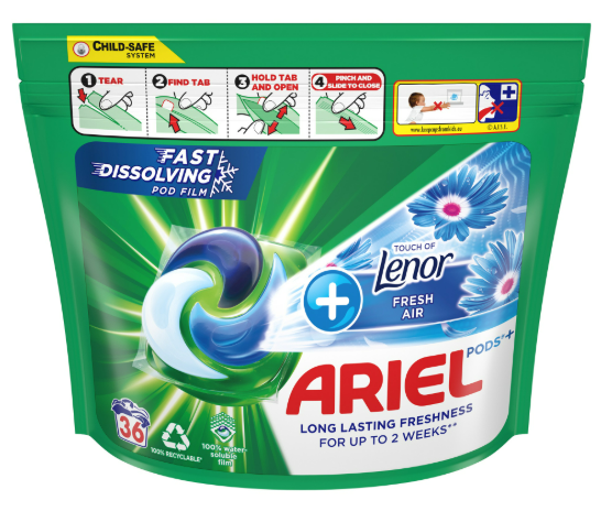 Капсули для прання Ariel Дотик свіжого повітря Lenor 36 шт