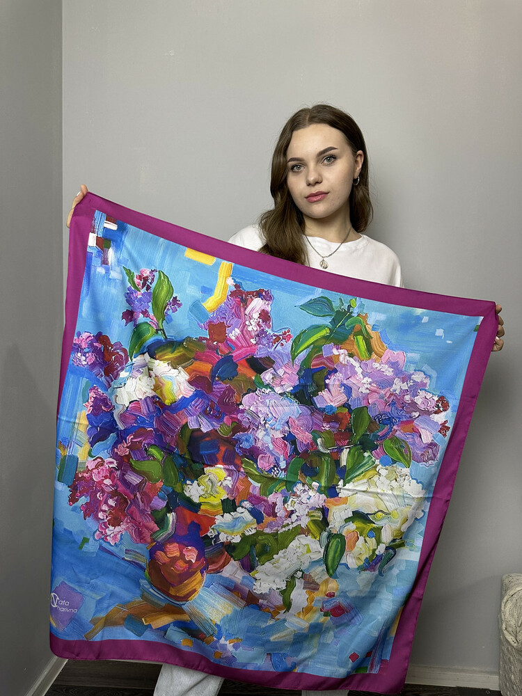 Хустка жіноча "Бузок" 90х90 см MKNCH080623-13, фото 1