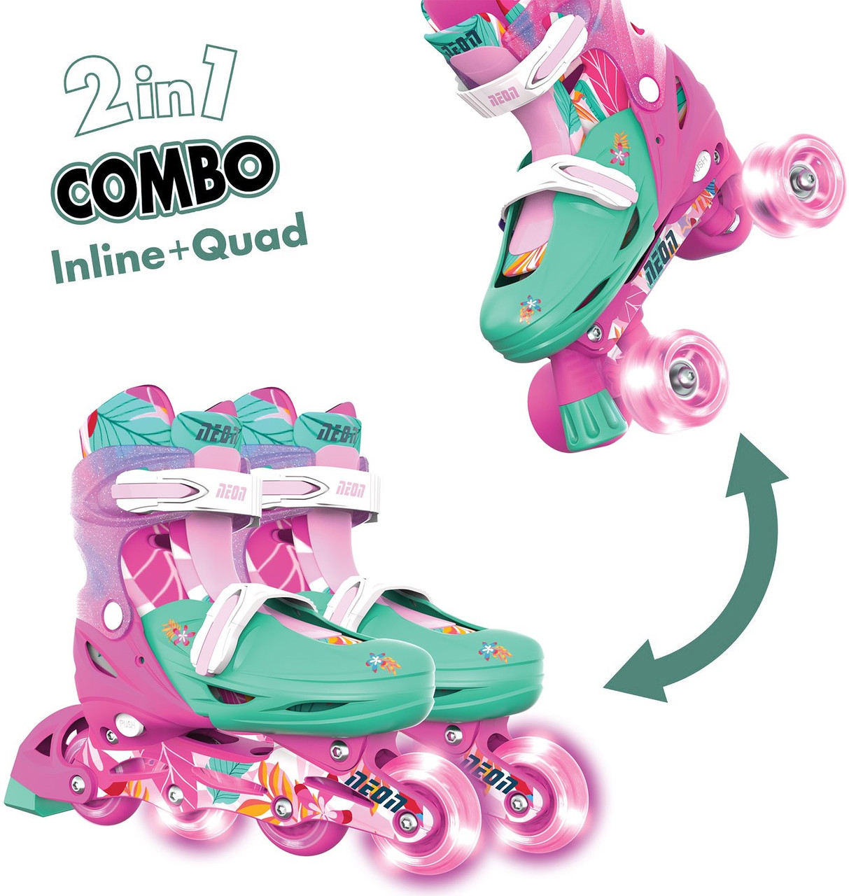 Роликові ковзани Neon Combo, розмір 34-37, квіти, фото 1