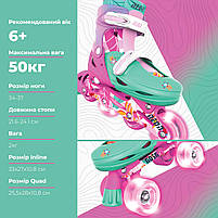 Роликові ковзани Neon Combo, розмір 34-37, квіти, фото 5