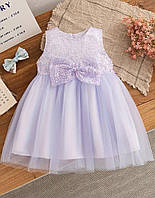Ошатна сукня для дівчинки легенька з пайєтками та бантом Лаванда 120 (5-6 років)