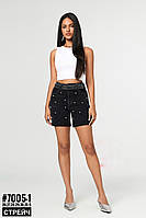 Шорти джинсові з перлинами та пояском розмірний ряд 26,27,28,29,30,31