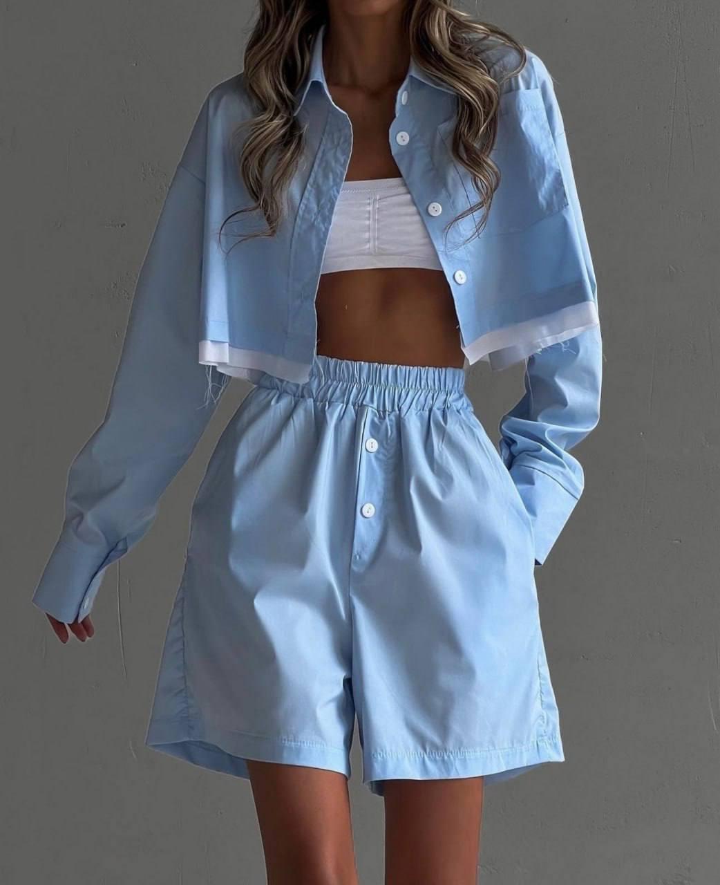 Жіночий літній костюм із білою вставкою «Cotton» #429