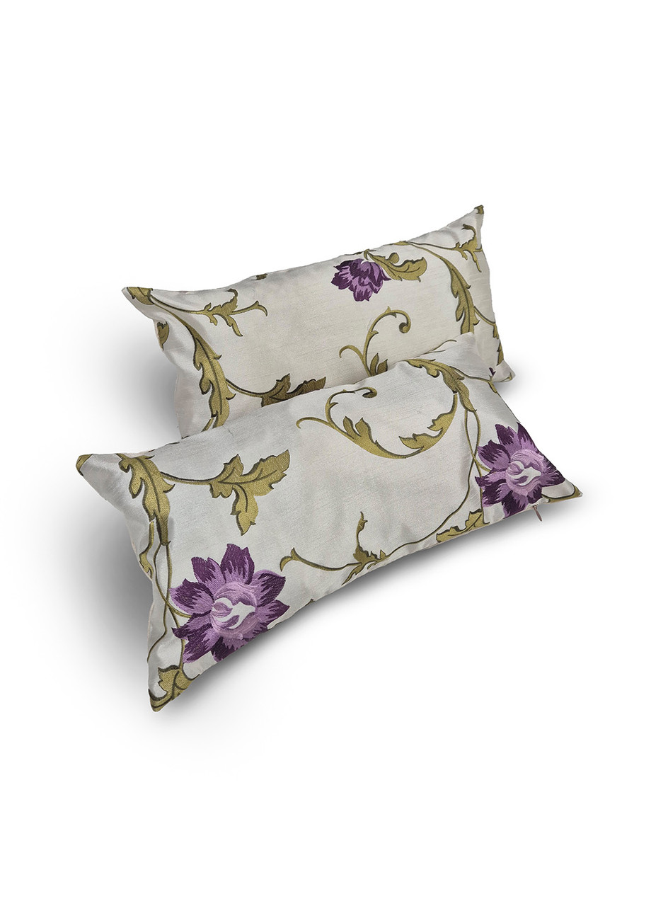 Комплект декоративних подушок Firanka Flowers 2шт 45х24см молочний з фіолетовим (п_0786), фото 1