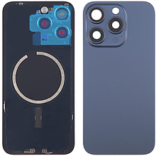 Задня кришка (скло) iPhone 15 Pro Max blue titanium (оригінал завод) у зборі на рамці