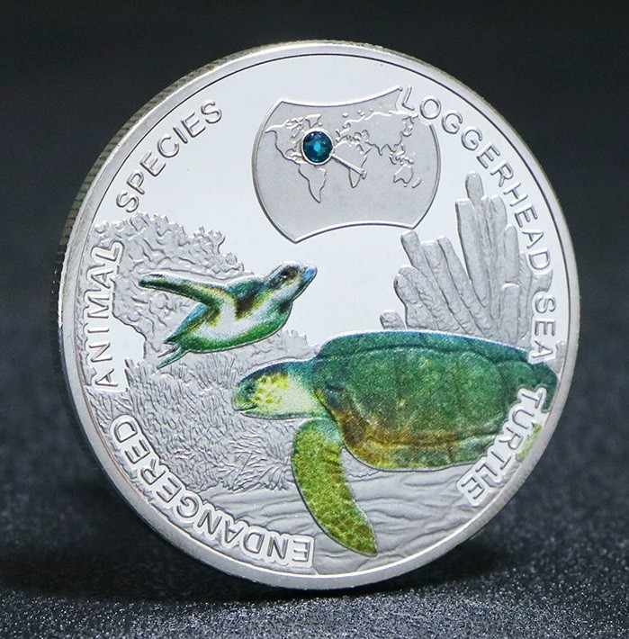 Сувенір монета "Морська черепаха Логерхед" із серії Вимиральні тварини 1000 Квача 2014г, (Республіка core), фото 1