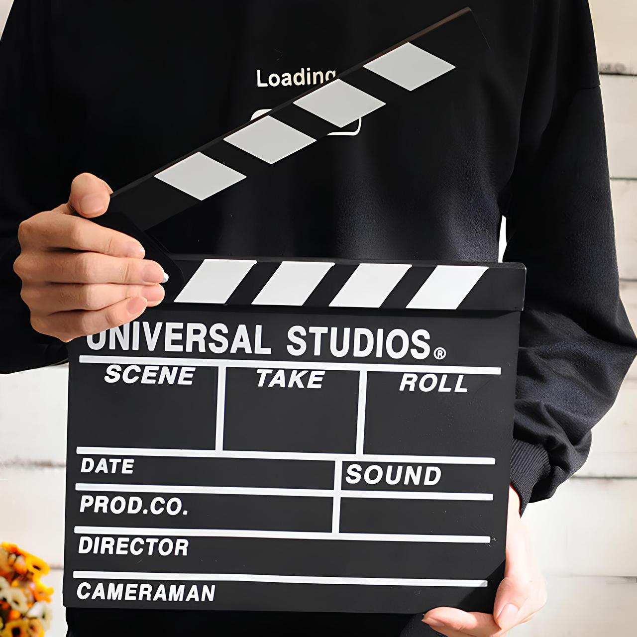 Хлопавка-нумератор RESTEQ чорного кольору Universal Studios 30×27 см — режисерська хлопавка для дублів, зйомок і подарунка, фото 1