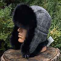 Шапка вушка з натурального хутра крою чорного кольору унісекс 55-56