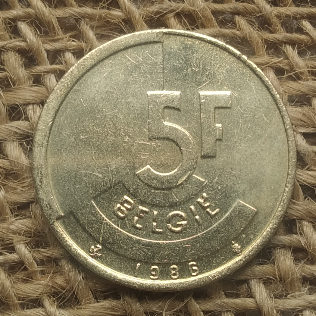 5 франкiв 1986 року. Бельгiя, фото 1