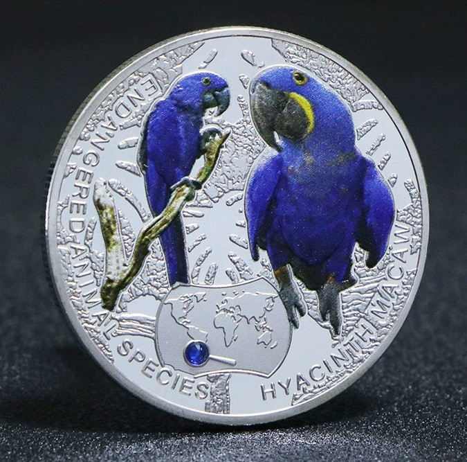 Сувенір монета "Гіацинтовий ара" із серії Вимиральні тварини 1000 Квача 2014г, (Республіка Каміка), фото 1