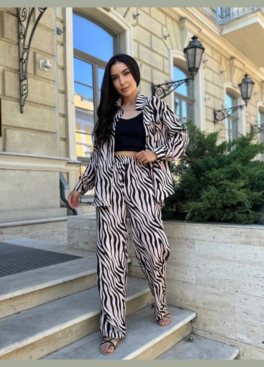 Жіночий брючний костюм з сорочкою«Zebra»