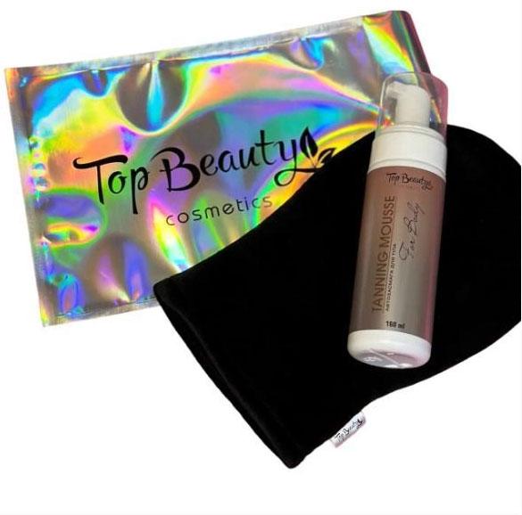 Набір Мус-автозасмага для тіла + рукавичка Top Beauty Tanning Mousse 160 мл, фото 1