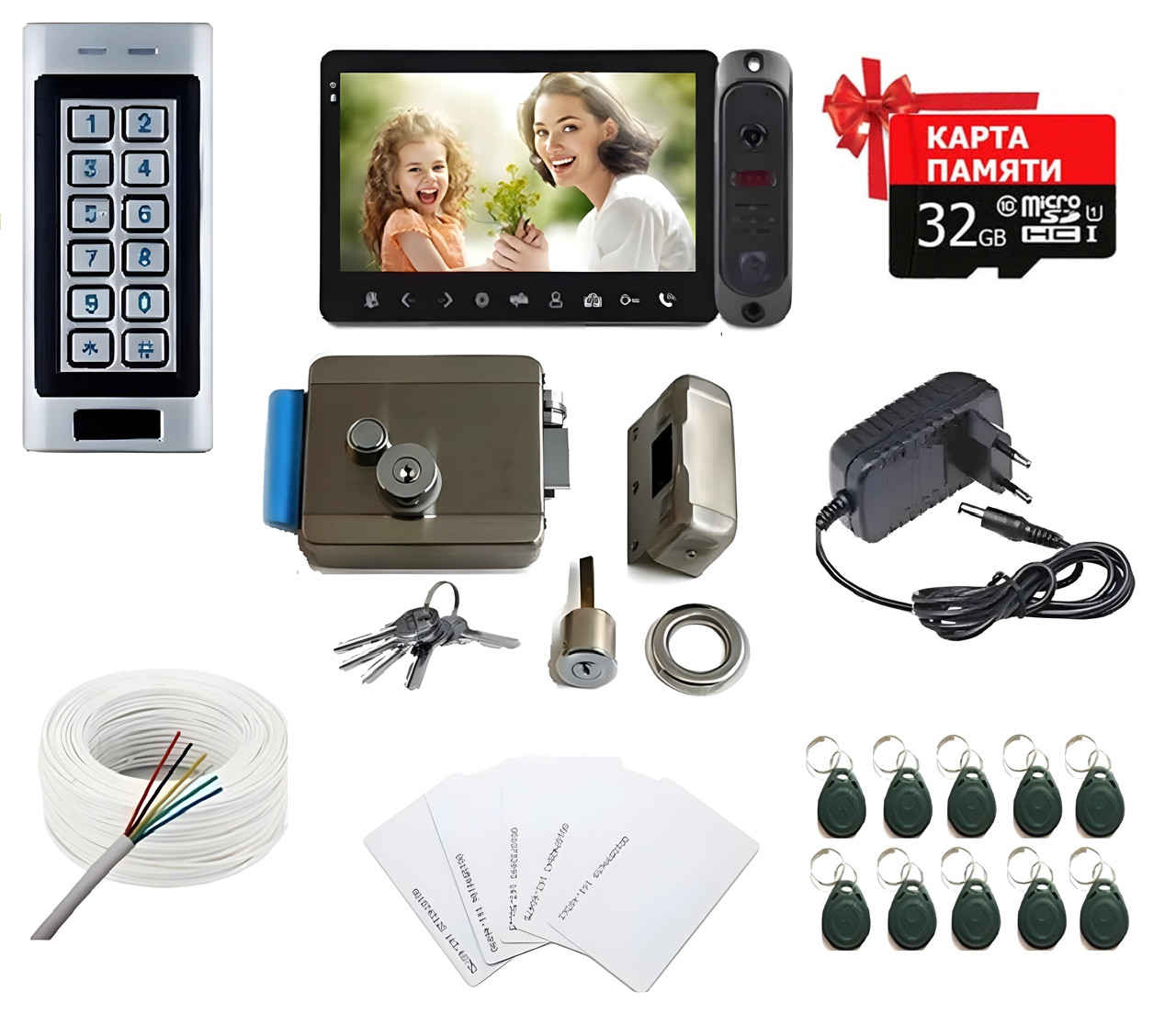 Комплект електромеханичного замка з відеодомофоном та кодовою панелью на калітку., фото 1