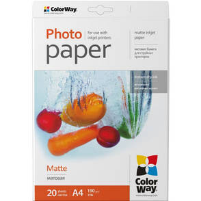 Фотопапір ColorWay A4 190г matte 20ст. (PM190020A4), фото 1