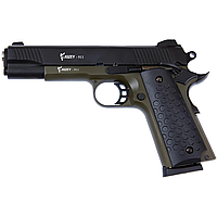 Стартовий пістолет Kuzey 911 black/haki, чорні ручки, з дод. магазином (Colt 1911)