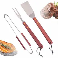 Набір для гриля та барбекю для кемпінгу BBQ 3в1 GP-4280 лопатка, щипці, виделка для страв на вогні на дачу