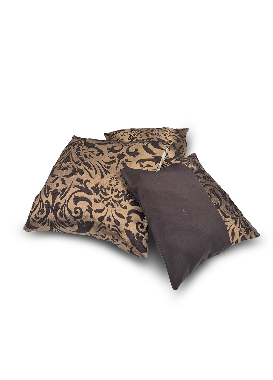 Комплект декоративних подушок Firanka Damask 2шт 45х45см, 1шт 37х37см, коричневий з молочним і золотистим (п_0789), фото 1