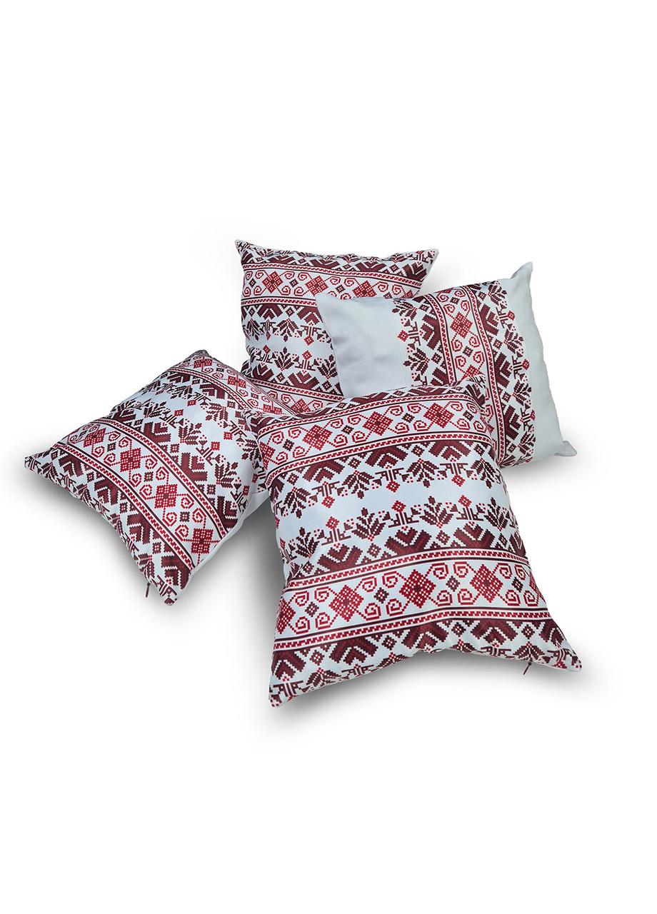 Комплект декоративних подушок Firanka Ukraine 4шт 35х30см, білий з червоним і чорним (п_0790), фото 1